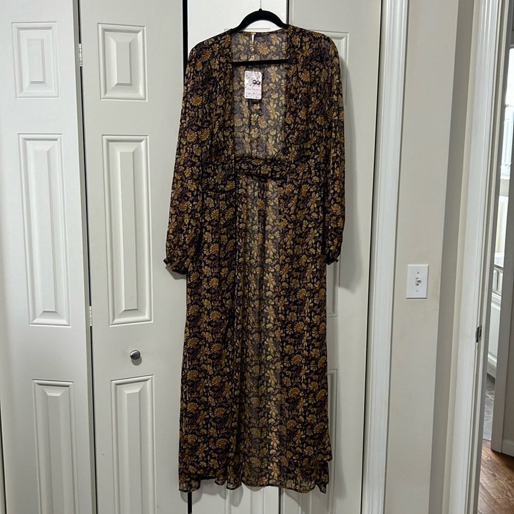 Free People floral, button up, long over-dress